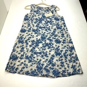 Terzo Millennio 100% Linen Shift Dress SZ XS Blue Floral Lightweight Coastal NEW